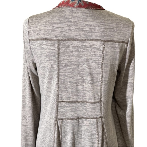 ONE WORLD BEIGE LIGHTWEIGHT CARDIGAN WITH FLORAL PRINT TRIM SZ LG EUC - Picture 5 of 12